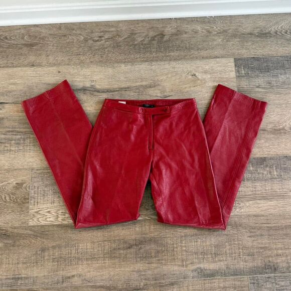 BCBGMaxazria Red Leather Straight leg pants Size 0 - Picture 1 of 6